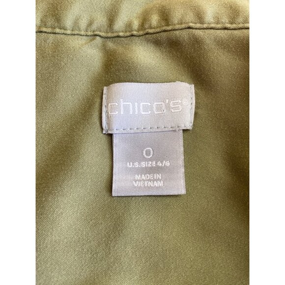 Chicos Womens ButtonUp Shirt Small Size 0 Olive Green Front Pockets Cabincore - Picture 3 of 8